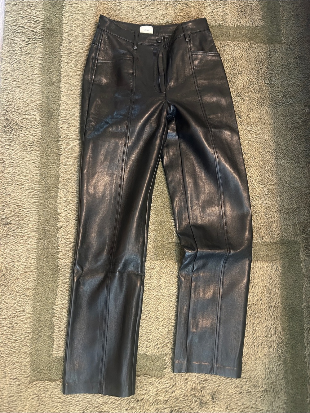 Aritzia Black Faux Leather Straight-Leg Pants
